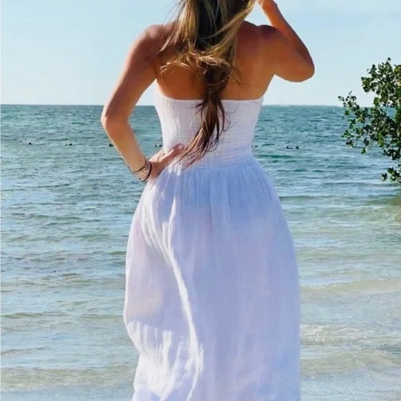 White Linen Mid Strapless Dress 100 % linen Size Small - Picture 1 of 4
